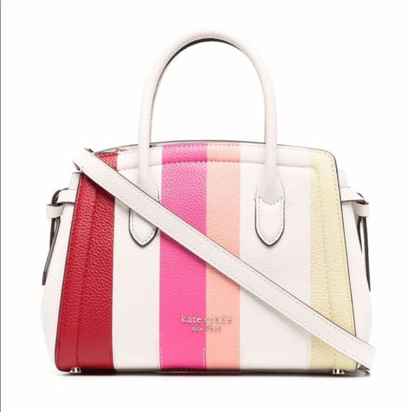 Kate Spade Striped Leather Satchel Crossbody - Picture 1 of 16
